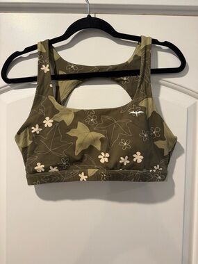 Floral Olive Green Scoop-Back Sports Bra